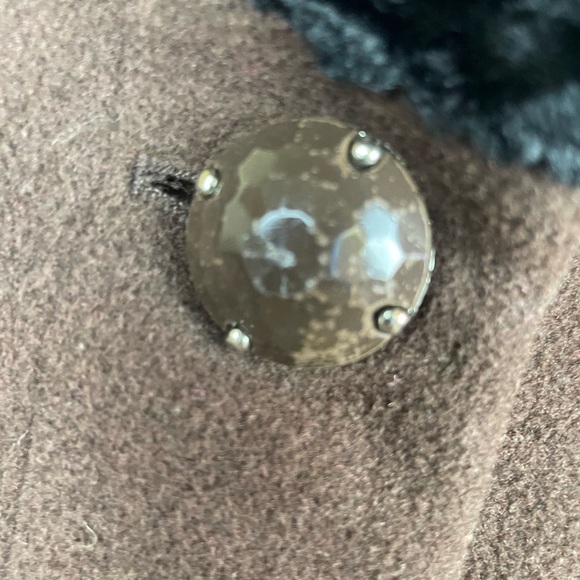 Todd Smith Brown 100% Wool Long Dress Coat with Black Trim Neck & Cuffs Sz 10 - Picture 12 of 14